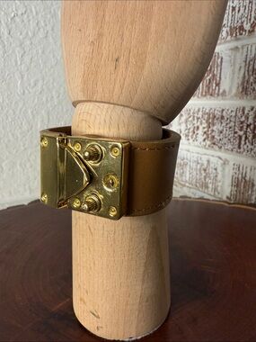 CC Skye Tan Leather Bracelet with Gold Hardware